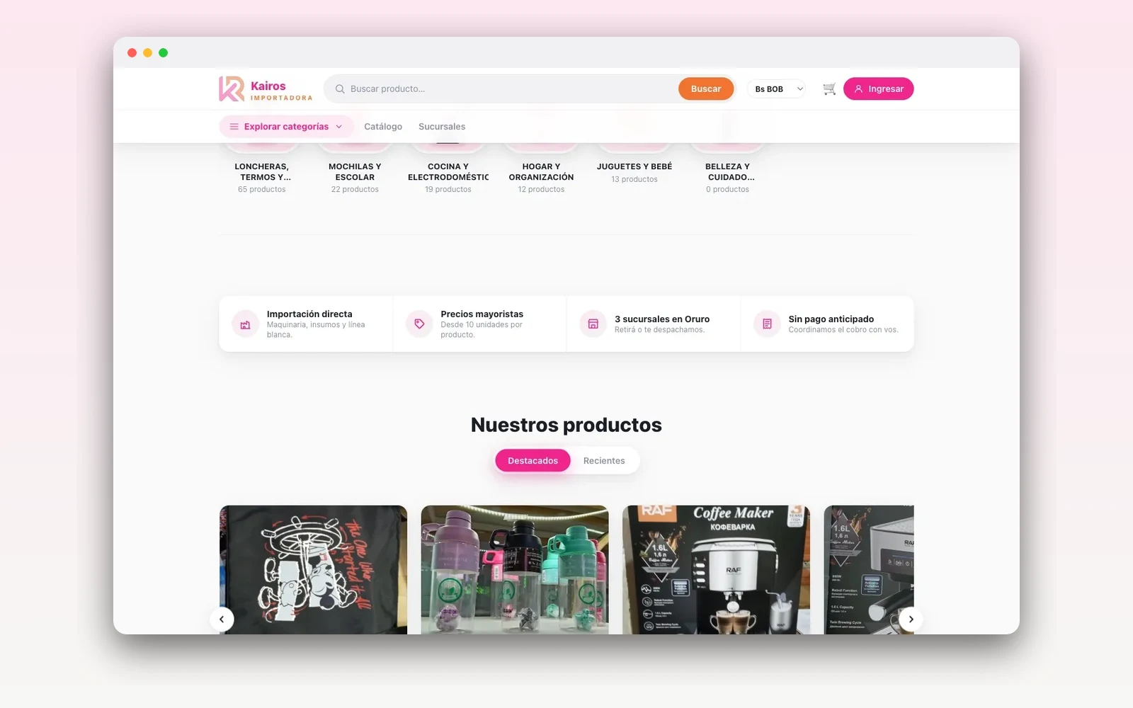 Kairos — Gestión + e-commerce multi-sucursal — ERP multi-moneda y tienda pública para una importadora, sobre SPA estática + Supabase